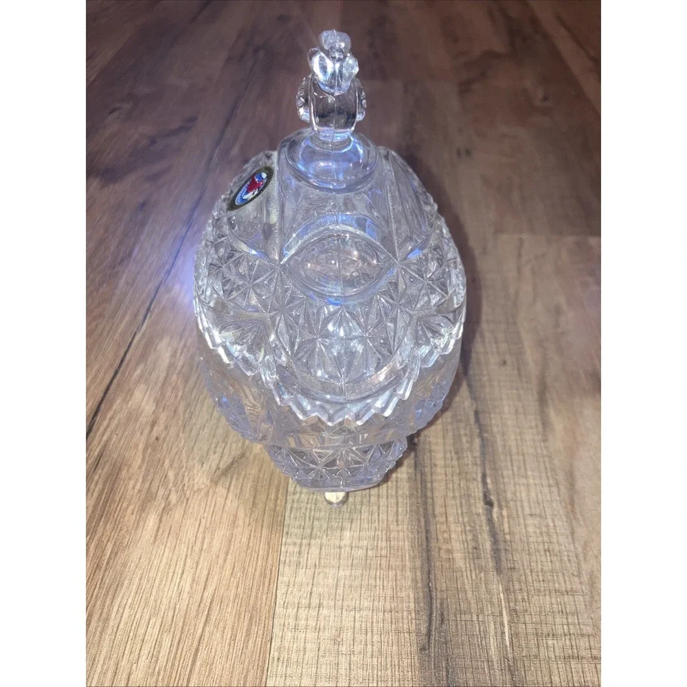 Hofbauer‎ Byrdes Crystal Covered Candy Dish Compote Footed Bird Pattern Germany